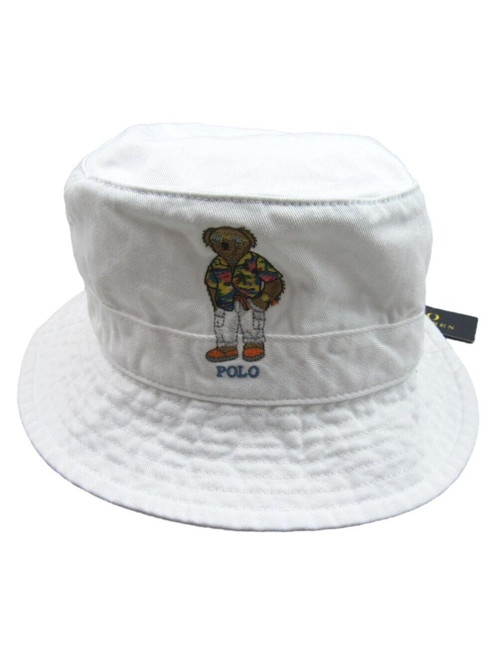Polo Ralph Lauren Embroidered Bear Bucket Hat Adult Size S/M White NEW